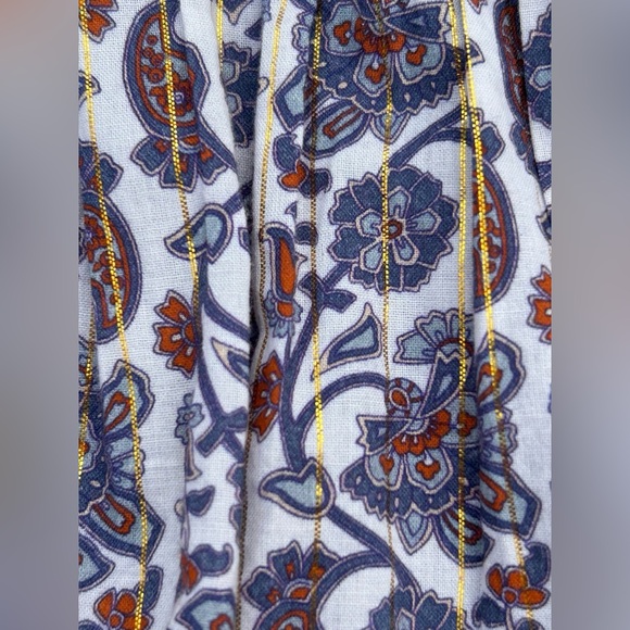 BODEN Babydoll Top Sz 14 Floral Ruched Panels Metallic Threads Boho Cottagecore - Picture 11 of 16